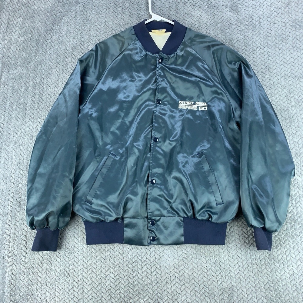Vintage 80s Westark Satin Bomber Jacket Men's Size Large Blue Detroit Diesel